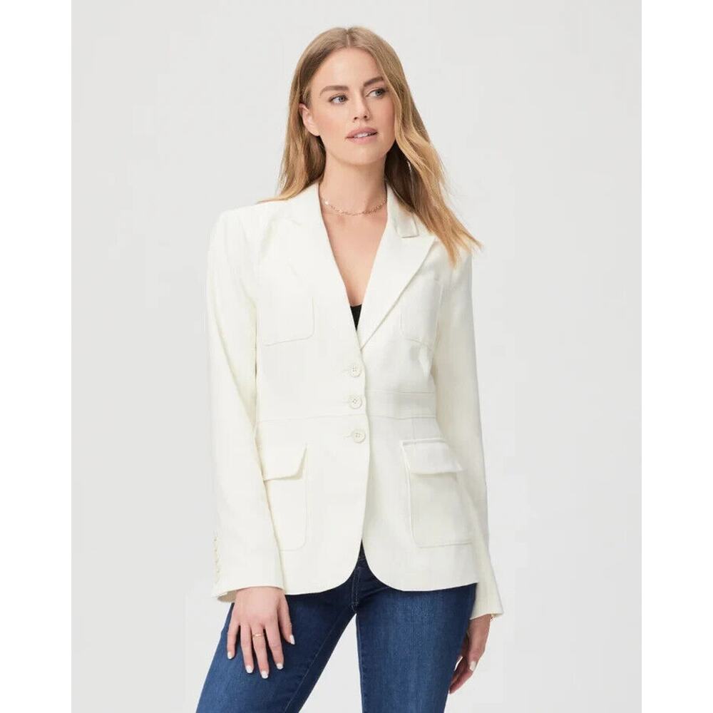NWT PAIGE Shania Blazer Jacket Size 10 Ivory Tonal Peak Lapel Single Breasted